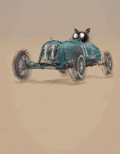 a drawing of a cat in a car with the number 11 on the front