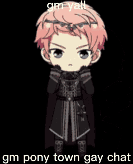 a cartoon character with pink hair and a crown on his head is holding a sword .