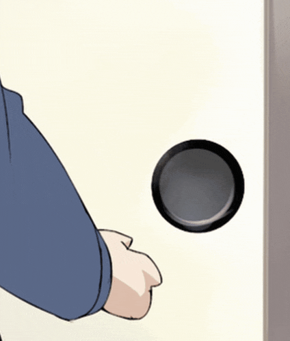 a cartoon drawing of a person holding a door knob