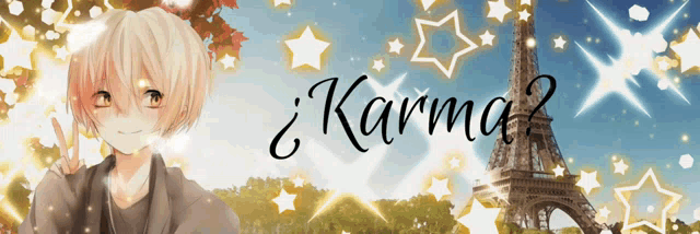 a picture of a boy with the words " karma " on it