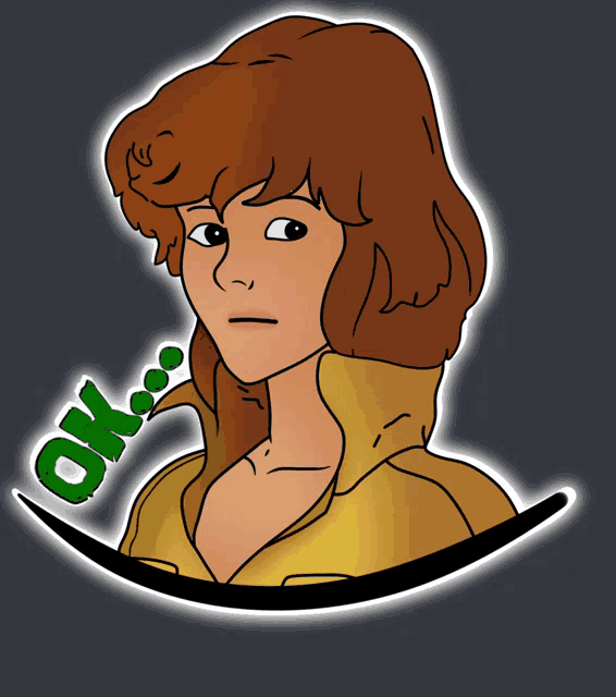 a cartoon drawing of a woman with the word ok written below her