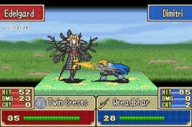 edelgard and dimitri are fighting each other in a game