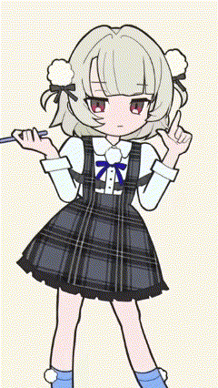 a cartoon girl is wearing a plaid dress and holding a pen .