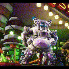 a cartoon robot is standing in front of a sign that says do
