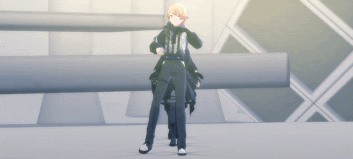 a man in a black jacket holds another man in a black jacket