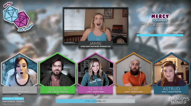 a group of people are playing a video game with the name mercy on the screen