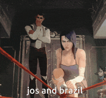 a man and a woman are standing next to each other with the words jos and brazil above them
