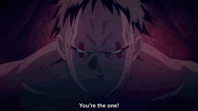 a close up of a person 's face with the words you 're the one