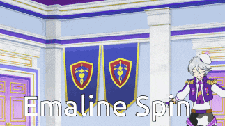 a cartoon character is dancing in a room with the words " emaline spin " on the bottom