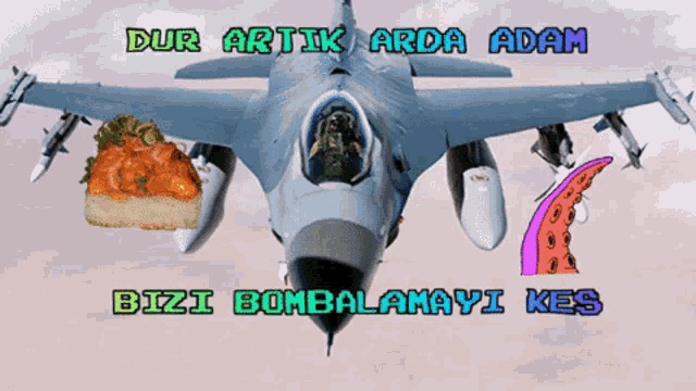 a fighter jet with the words dur artik arda adam
