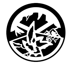 a black and white circle with a frog in it .