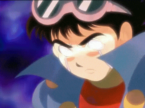 a close up of a cartoon character with goggles on his head