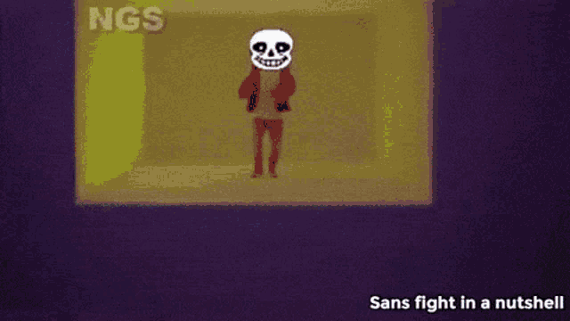 a cartoon drawing of sans with the words sans fight in a nutshell