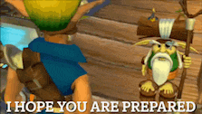 a video game character says " i hope you are prepared " next to another character