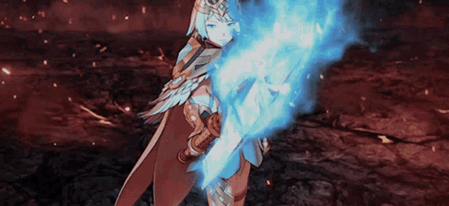 a cartoon character is holding a blue fireball