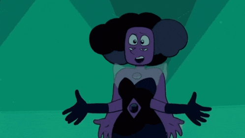 a purple cartoon character with many arms and a black top
