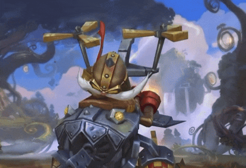 a cartoon character with a beard and a helmet on his head