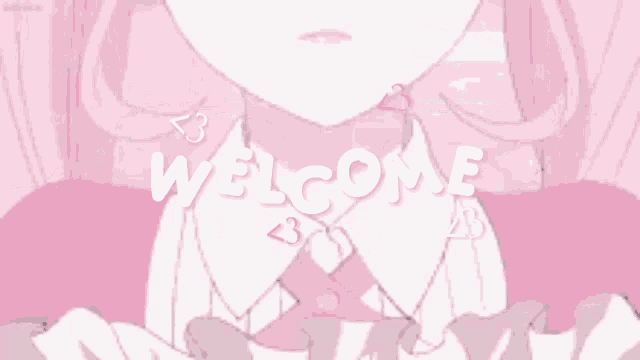 a girl in a pink dress is holding a heart and the words welcome are on the screen