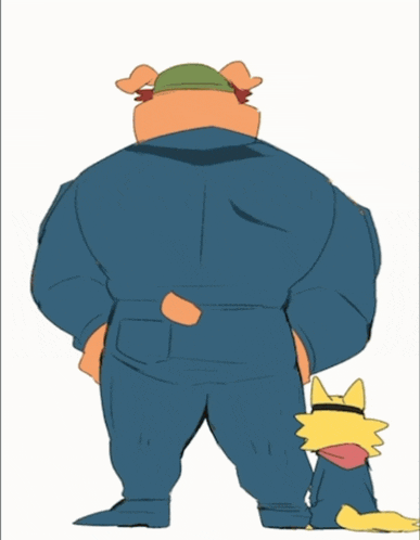 a cartoon drawing of a man carrying a cat on his back