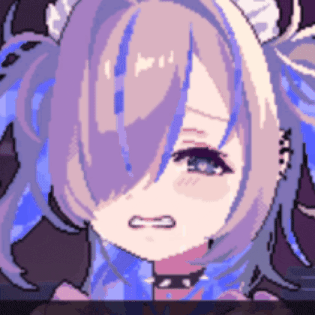 a pixel art of a girl with purple hair and a choker