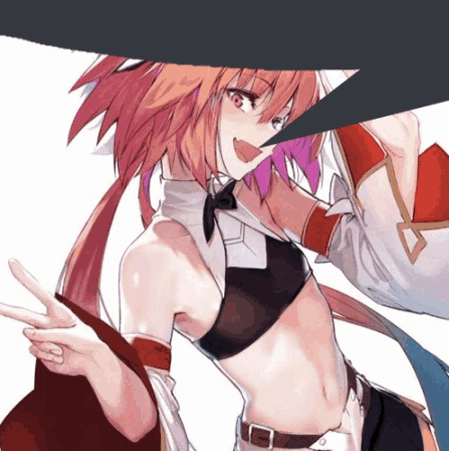 a girl with red hair is wearing a black top