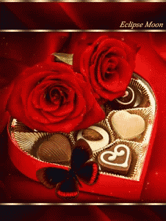 a heart shaped box of chocolates with two red roses in it