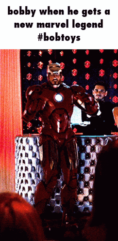 a picture of a man in a superhero costume with the caption bobby when he gets a new marvel legend