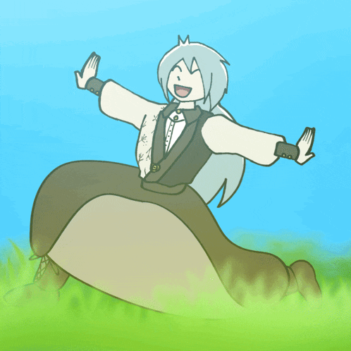 a cartoon of a girl with a crown on her head standing in the grass