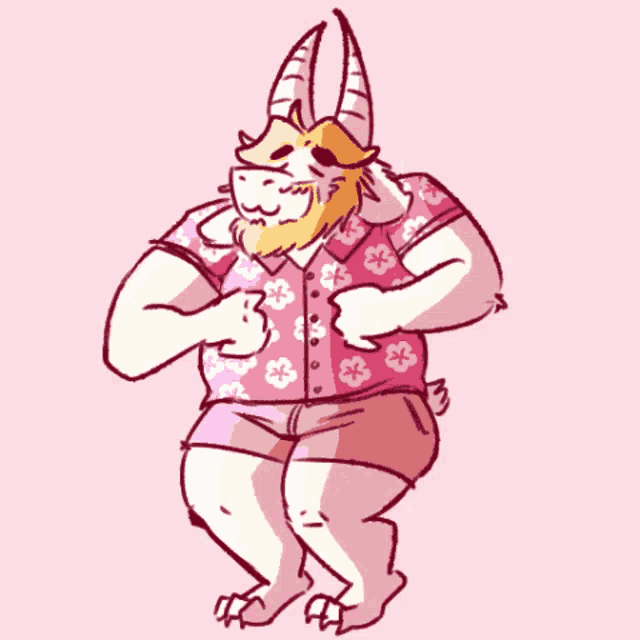 a drawing of a goat wearing a pink shirt with flowers