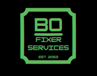 a logo for bo fixer services is green and red