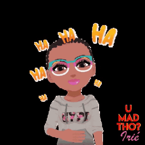 a cartoon girl wearing glasses and a hoodie with the words u mad tho