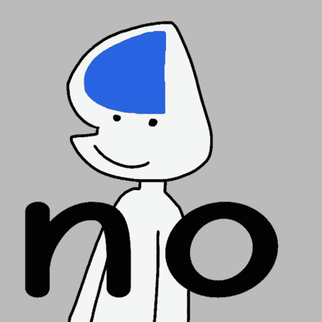 a drawing of a person with a blue circle on their head and the word no below it