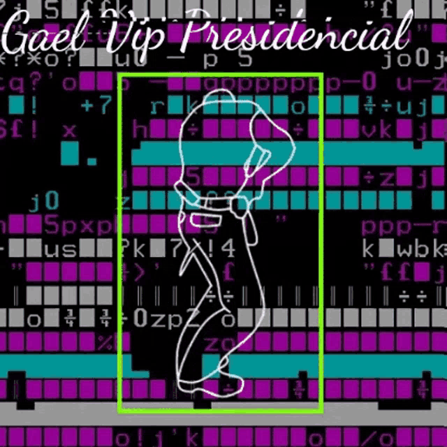 a drawing of a person standing in front of a computer screen with the words gael vip presidencial on it .