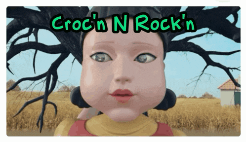 a picture of a doll with the words croc 'n n rock 'n below it
