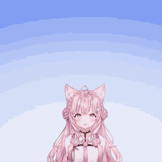 a pink question mark is above a pink cat girl 's head