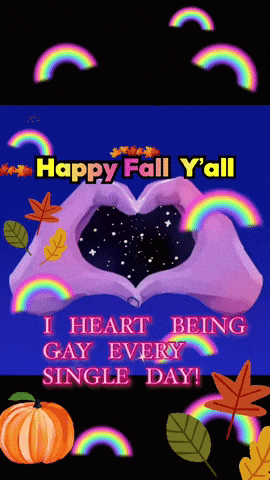 a poster that says happy fall y'all with a heart made out of hands and rainbows