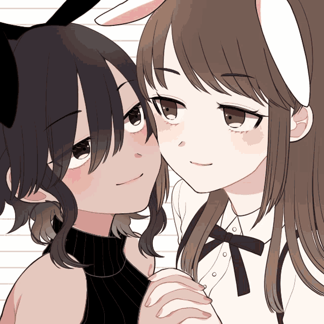 a couple of anime girls with bunny ears on their head