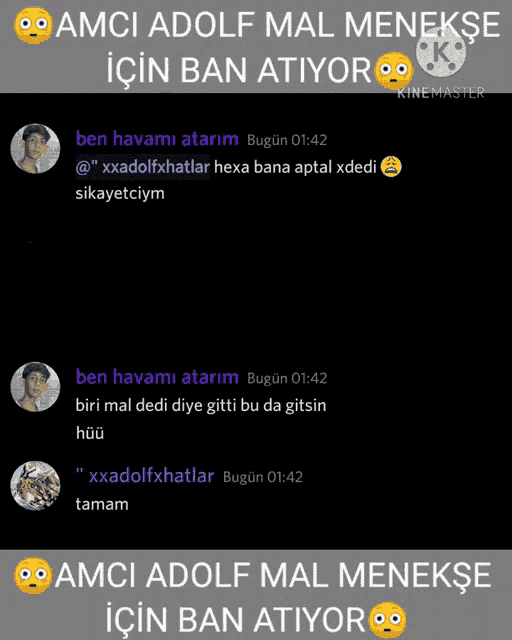a screen shot of a conversation between two people with the words amci adolf mal menekse
