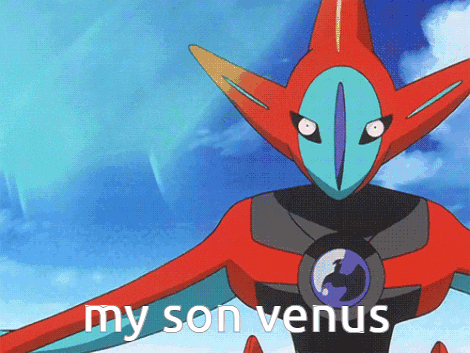 a cartoon character says " my son venus " in the sky