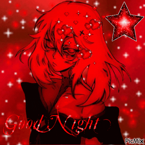 a picture of a girl with red hair and the words good night written on it
