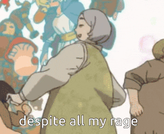 a cartoon of a woman with the words despite all my rage