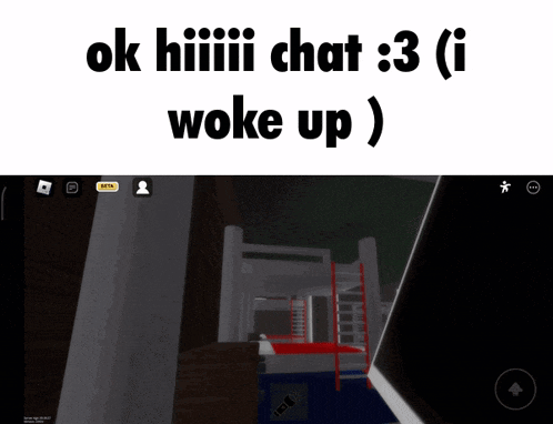 a screenshot of a video game with the words " ok hiiiiii chat 3 ( i woke up ) "