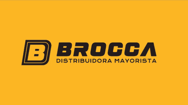 a yellow background with a black logo that says brocca distribuidora mayorista