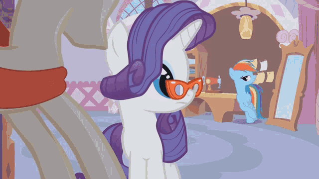 a cartoon of a pony wearing sunglasses with a rainbow dash behind her