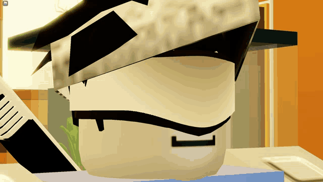 a computer generated image of a person 's head with a newspaper in the background