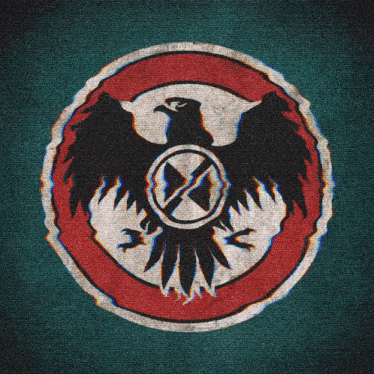 a circle with an eagle and a x in the center