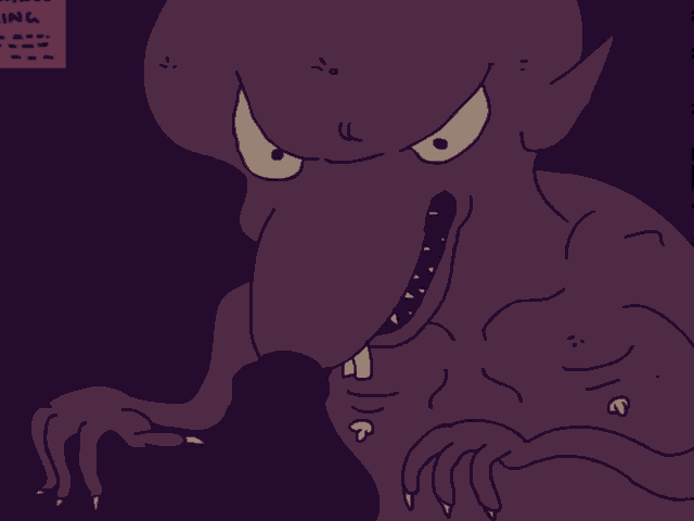 a cartoon monster says " go fuck em " in green letters