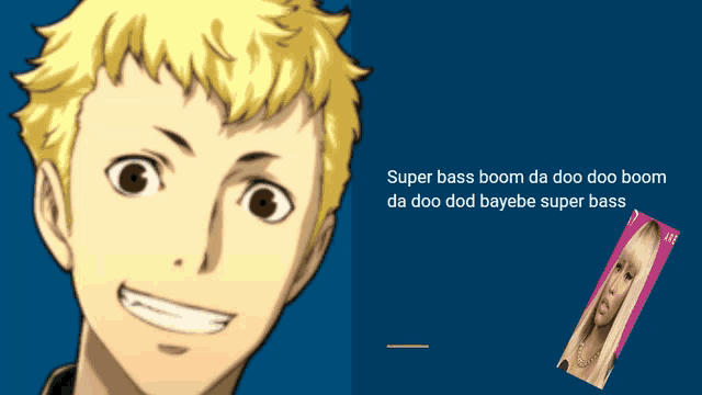 a picture of a man with the words super bass boom da doo doo boom da doo dod bayebe super bass