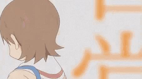 a drawing of a girl with short brown hair and a backpack on her back