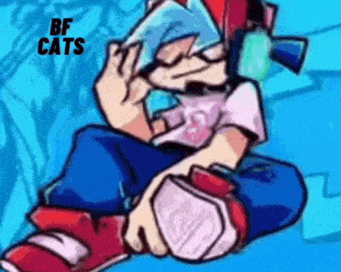a cartoon character with the words bf cats on the bottom right